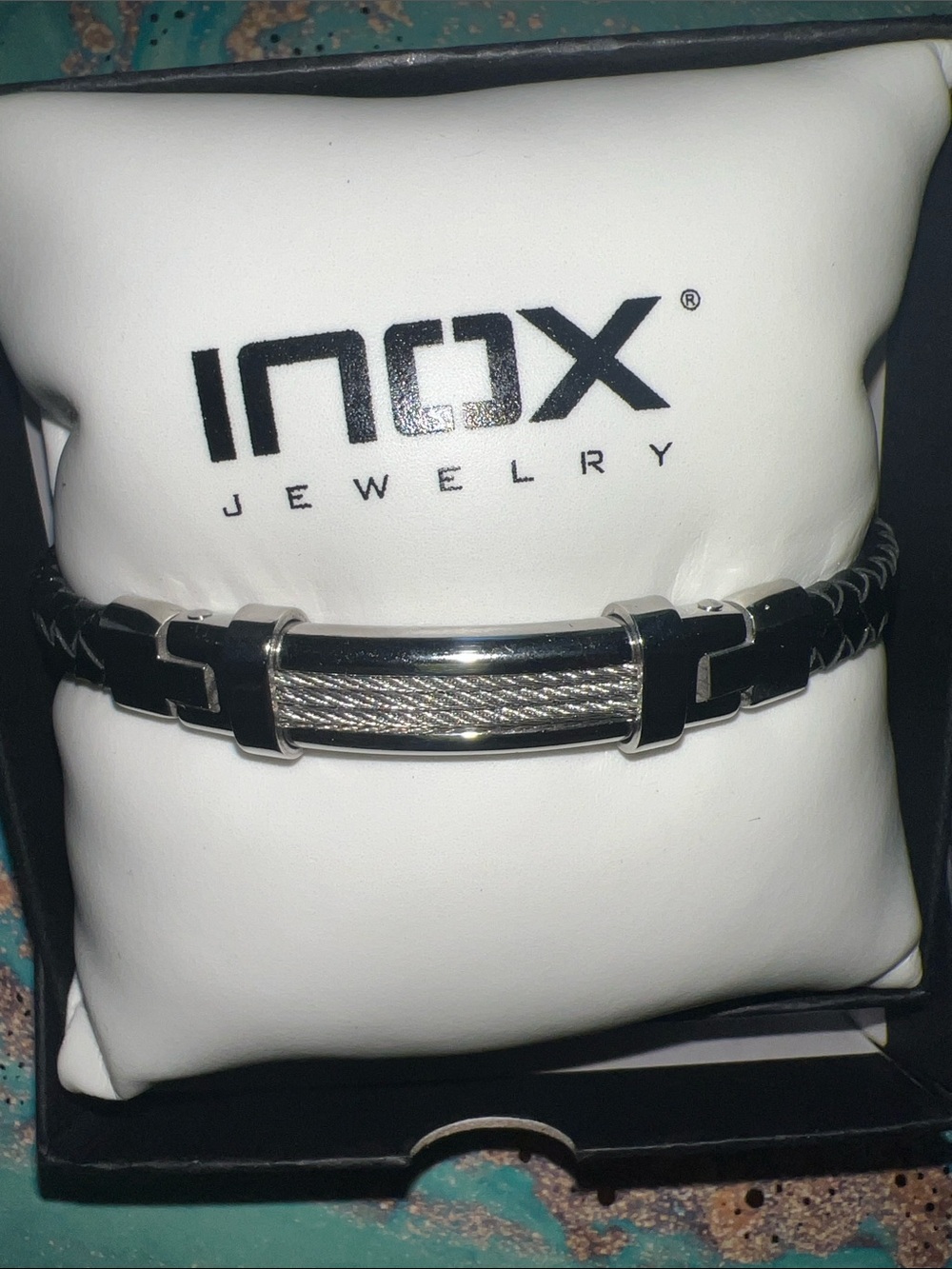 INOX Black and Silver Stainless Steel Cable Men's Bracelet